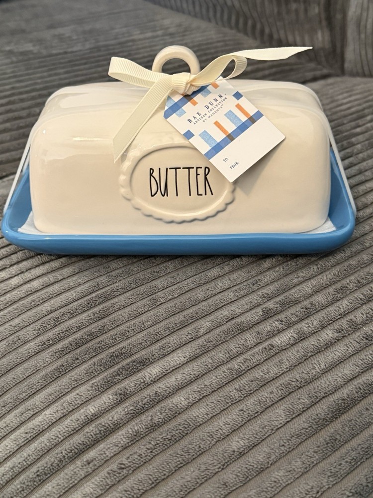 Rae Dunn White & Blue Covered Butter Dish - NWT