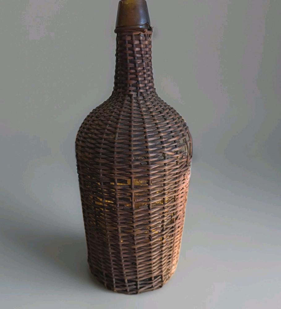 15.5" Antique Wicker Amber Bottle Demijohn