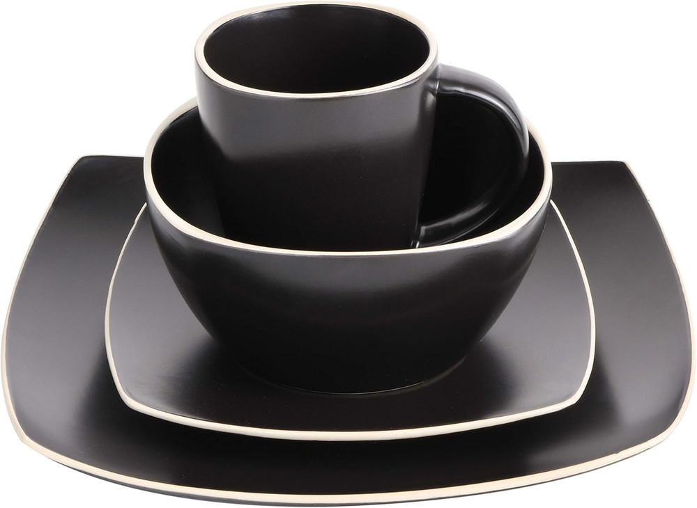 Soho Lounge Dinnerware Set, Service for 4 (16Pcs), Matte Black