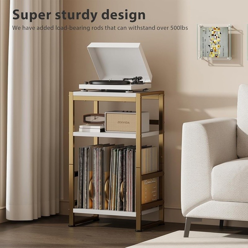 Vinyl Record Player Stand W/ Storage Multifunctional End Table Easy Assembly New