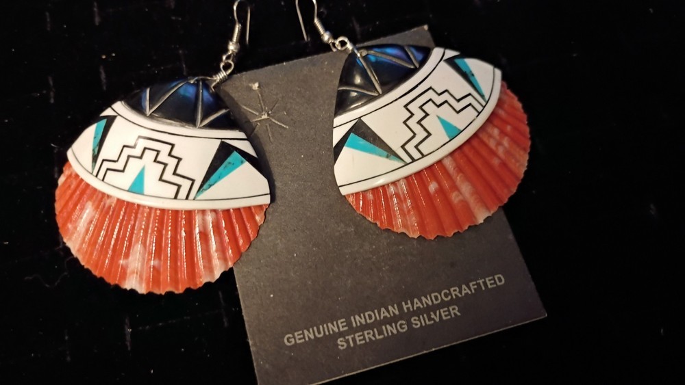Shell Earring Tourquoise / Shell / Onix Sterling Silver Navajo Handmade