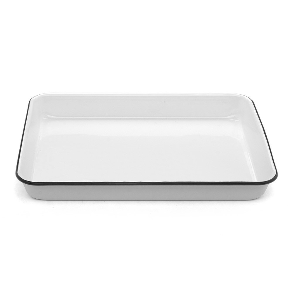 Falcon Enamel Bake Tray Rectangular White & Black 24cm