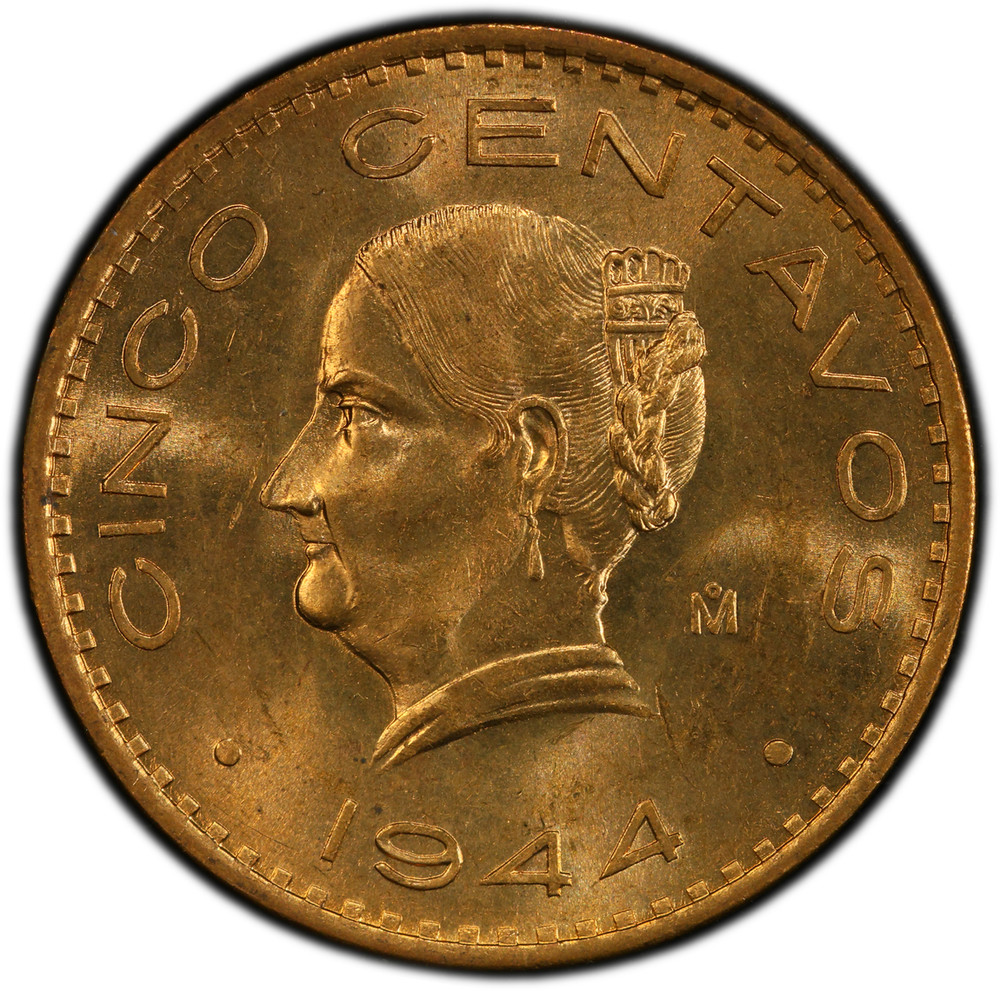 1944-Mo Mexico 5 Centavos Copper PCGS MS65RD - Original Lustrous Blast Red!!!