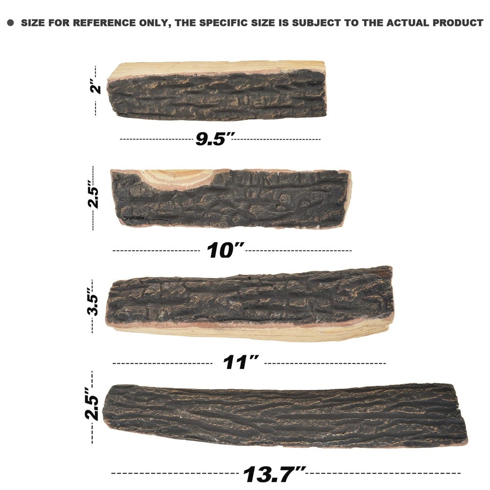 4pcs Fireplace Ceramic Wood Logs Gas Realistic Artificial Stackable Decoratio...