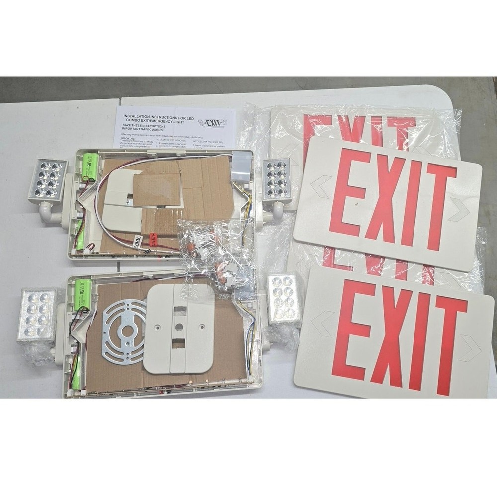 Combo Exit Sign, Light with 2 Adjustable Heads and Double, Back Up Batteries
