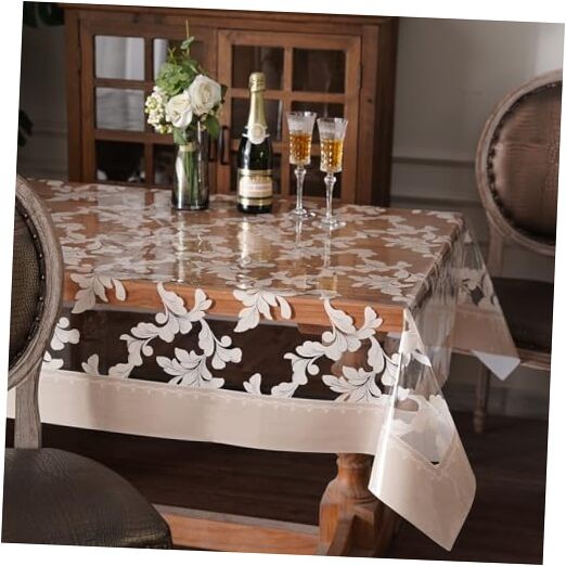 Vinyl Table Cloth Rectangle Clear Table 70" x 52" (Rectangular) Scroll Grass