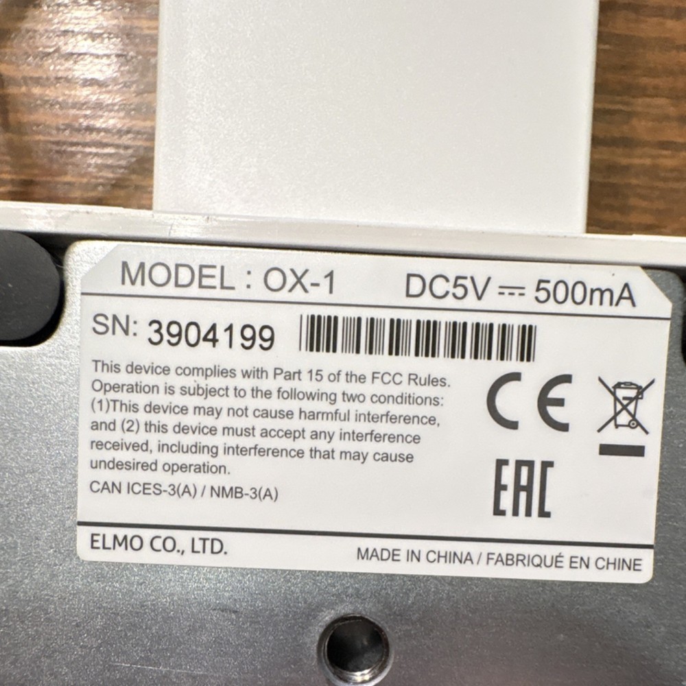 ELMO OX-1 Document Camera Presentation Equipment USB DC5V 500mA