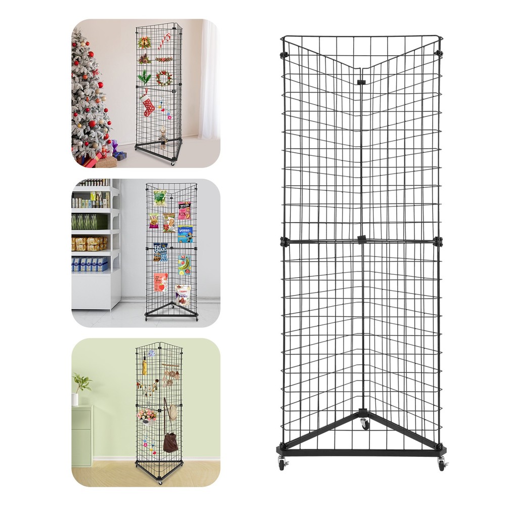 Triangle Wire Grid Display Stand with Casters - Stable Corner RackUSUS