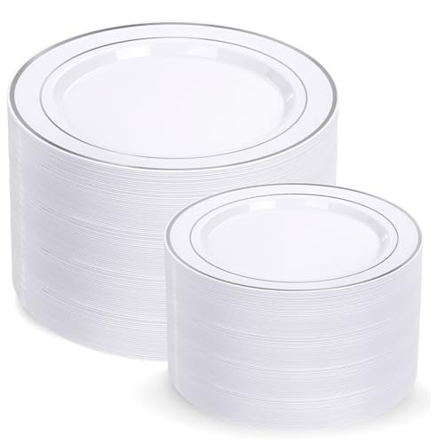 Plastic Plates - Disposable Party Plates Include 100 Dinner 200 Pcs Silver