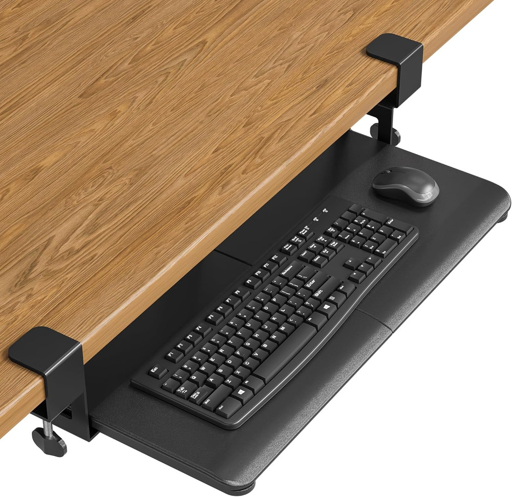 KMT01 under Desk Keyboard Tray, Pull-Out Keyboard & Mouse Platform with C-Cla...