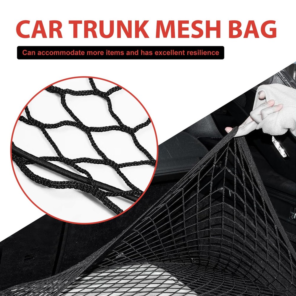1 PC Rear Cargo Net Elastic Stretchable Trunk Storage Net Adjustable Mesh Hooks