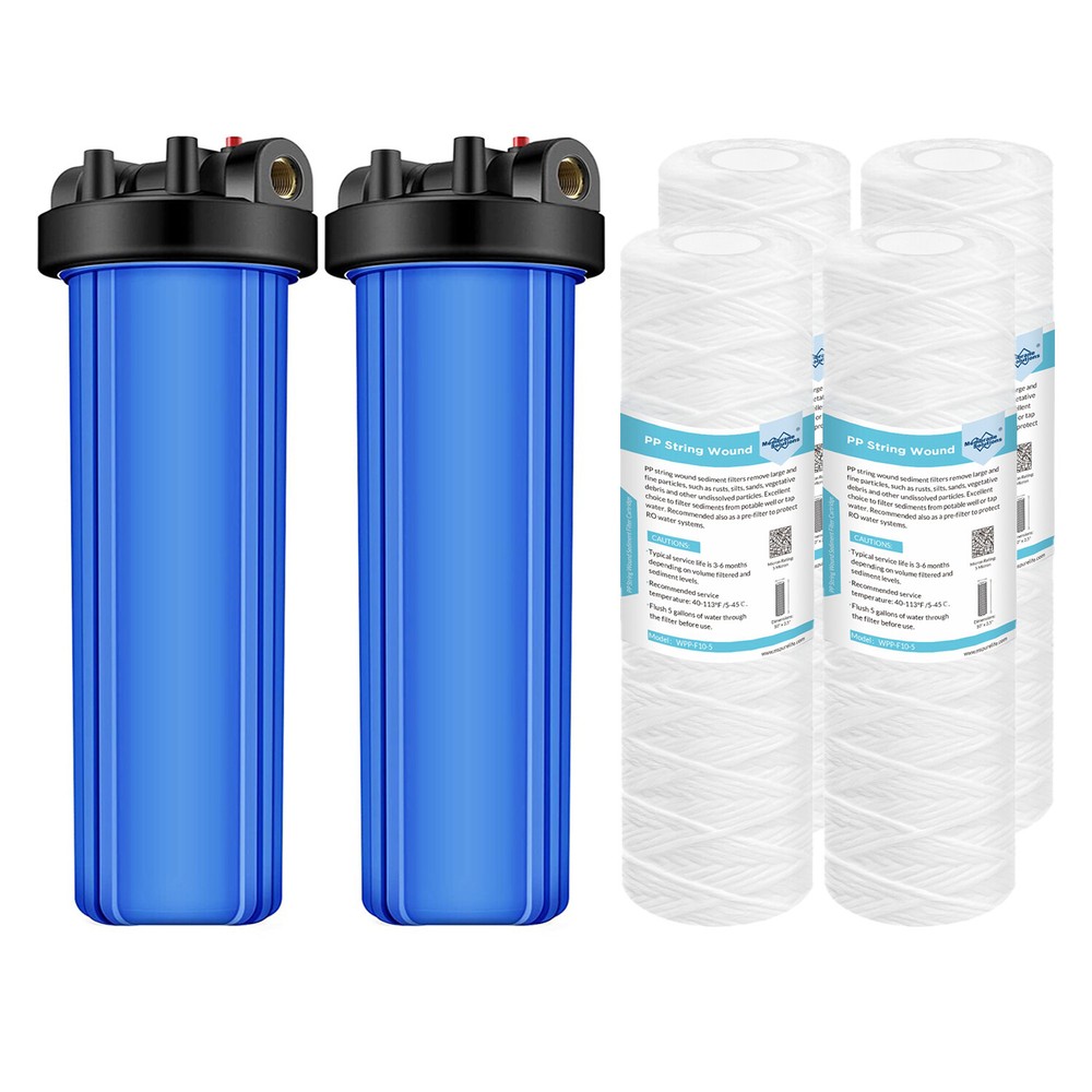 2Pack Whole House Water Filter Housing System &4PCS 20" x4.5" PP String Sediment