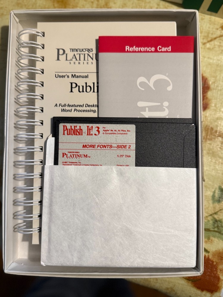Apple 2 software: Publish-It 3 for Apple 2 computer. Tested to run on our Apple