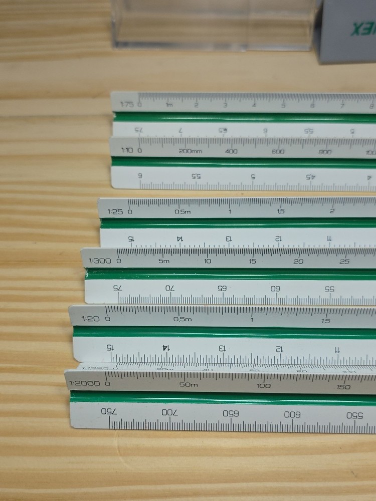 Linex Triangular Graphics Engineering Drawing ruler Lot Of 6 & case Free Shippin