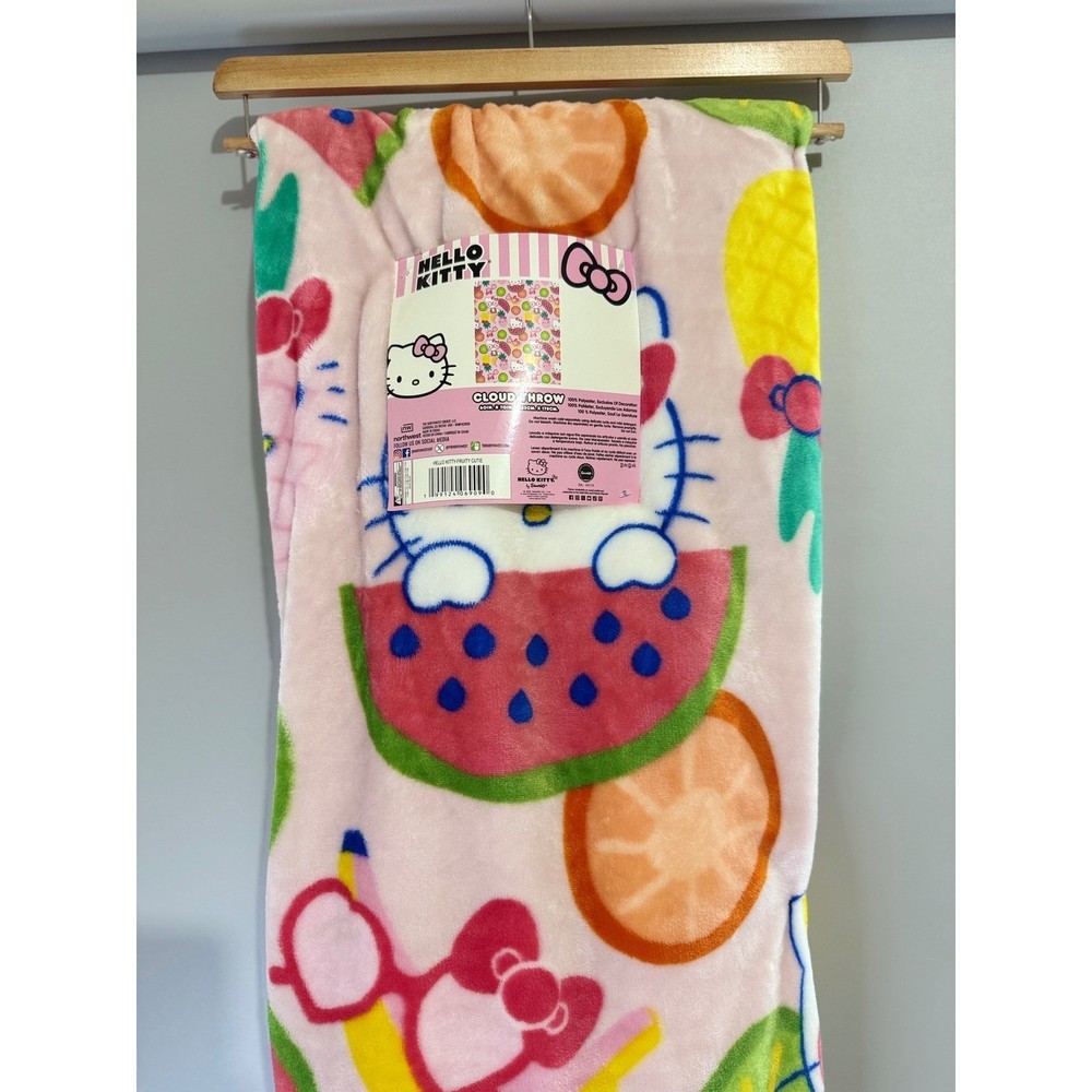 Hello Kitty Cloud Throw Blanket Pink Fruit Watermelon Cute Soft 60"x70"