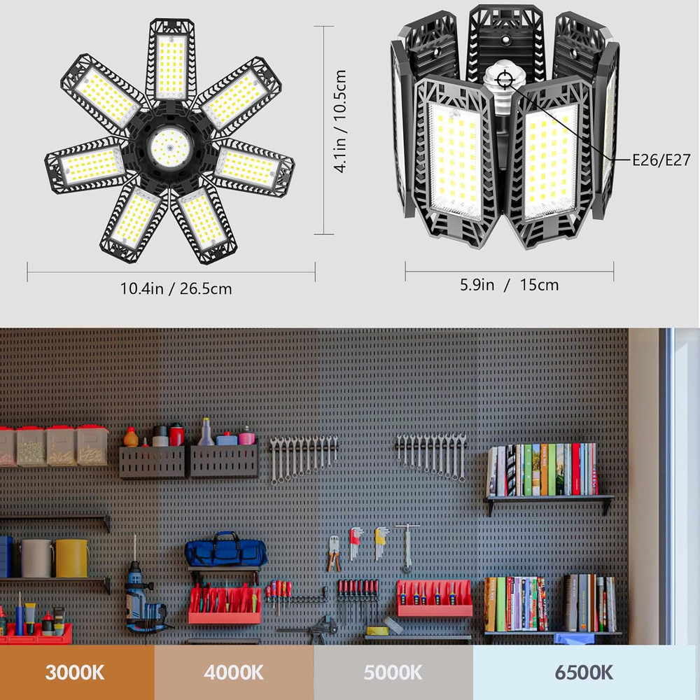 200W LED Garage Light 20000LM 6500K 8 Panel Deformable E26 E27 Shop
