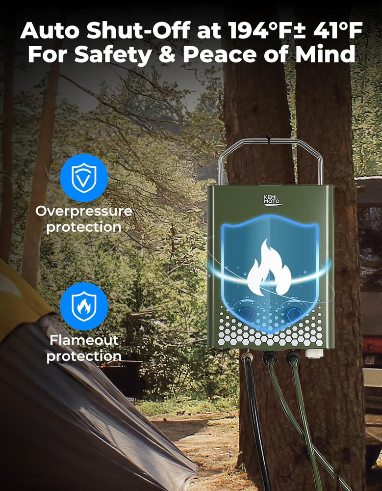 Camping Portable Tankless Water Heater 5L Capacity，1.32Gpm 34000 BTU Instant Pro