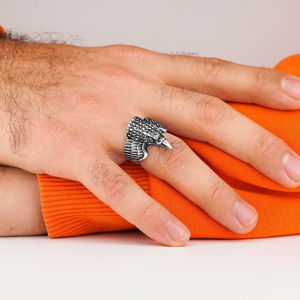 Solid 925 Sterling Silver Eagle Design Men's Ring