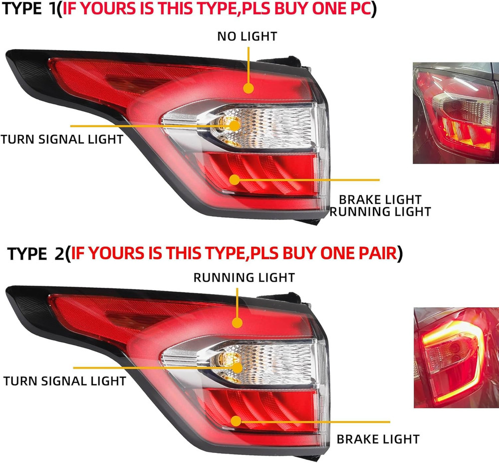Left Driver Side Tail Light Assembly with Bulb Compatible with Ford Escape Kuga
