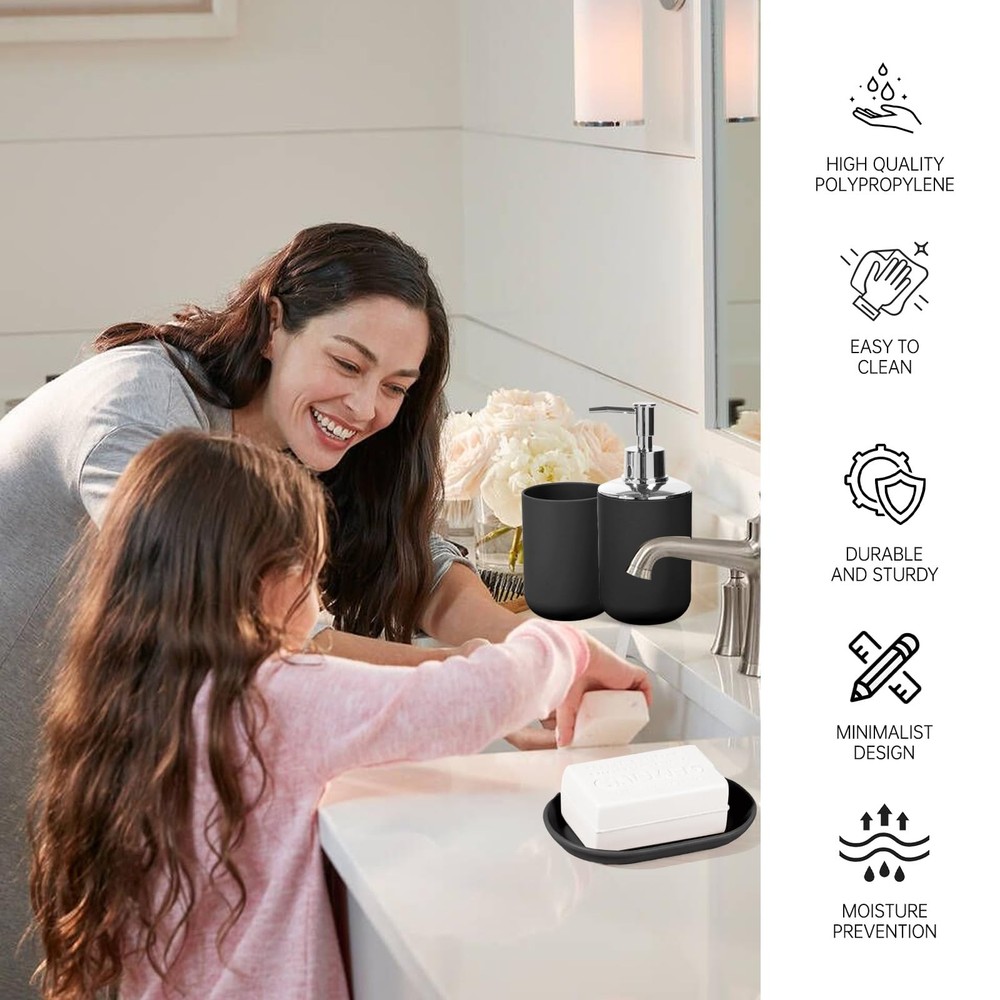 4 Piece Bathroom Accessory Set Black Modern Plastic