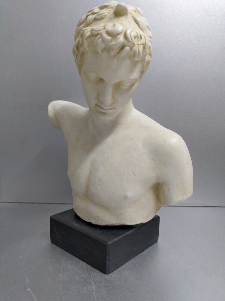 Ephebe bust sculpture on black marble base