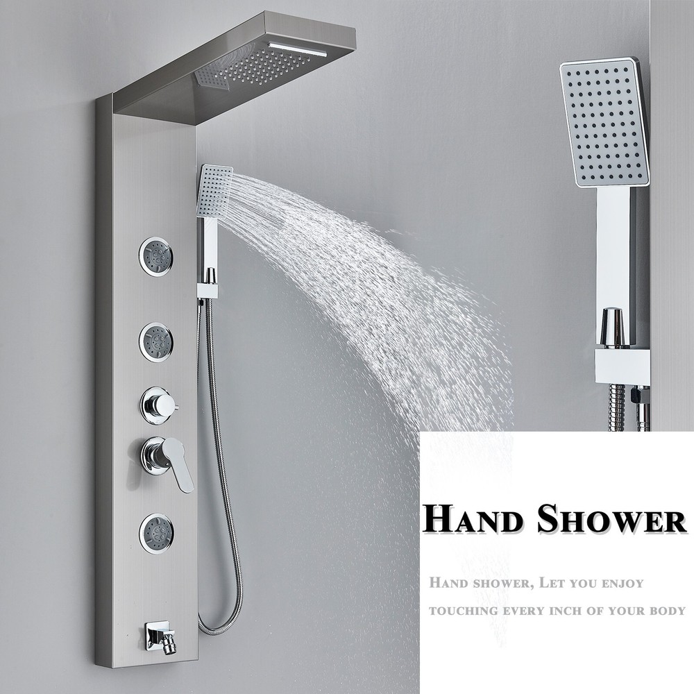 Shower Panel Tower System Stainless Steel 5-Function Rain Waterfall Massage Jets
