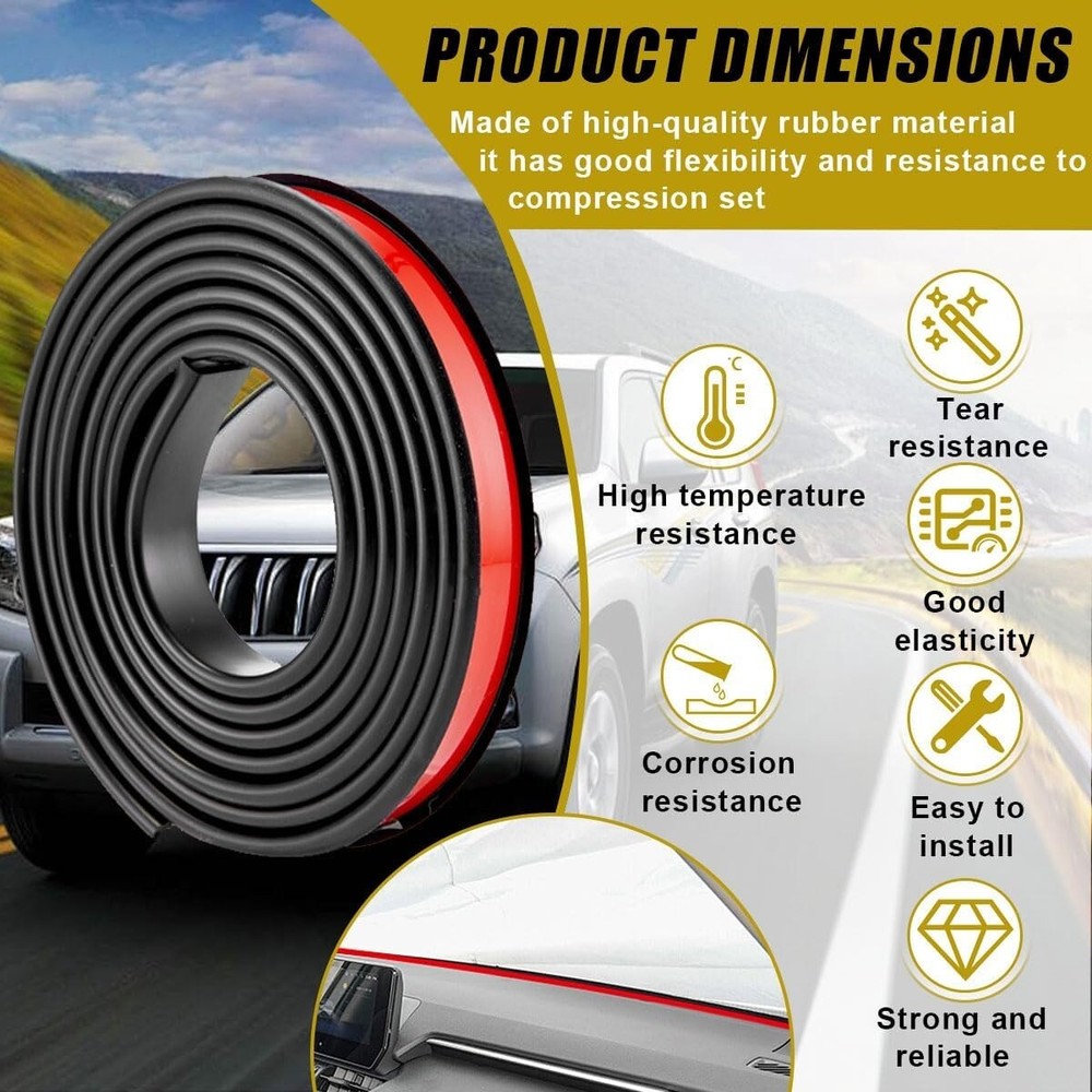 Rubber Seal Strip for Car Front Windshield, 1.7M/ 5.6Ft Cuttable Windshield Wind