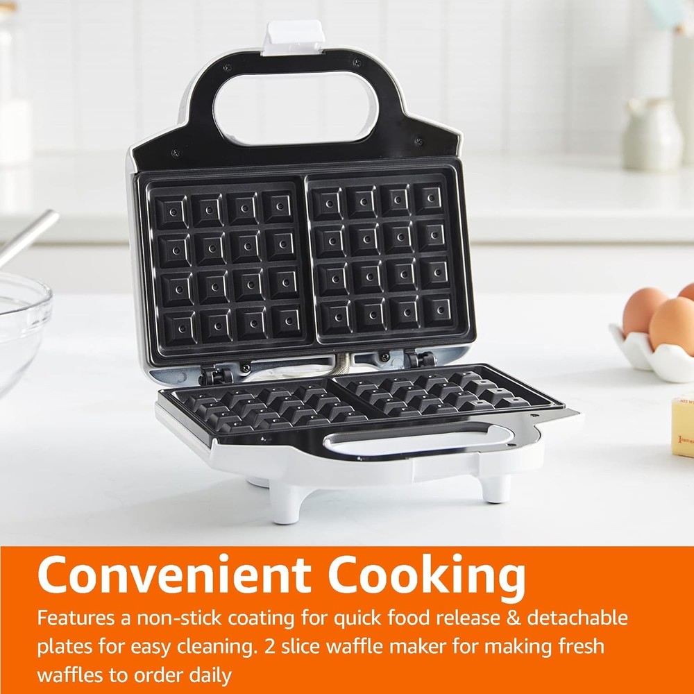 Amazon Basics Waffle Maker 2-Slices White with Non-stick 2-Slice,