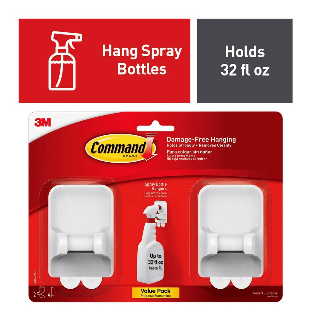 Command Spray Bottle Hangers, White/Gray, 2