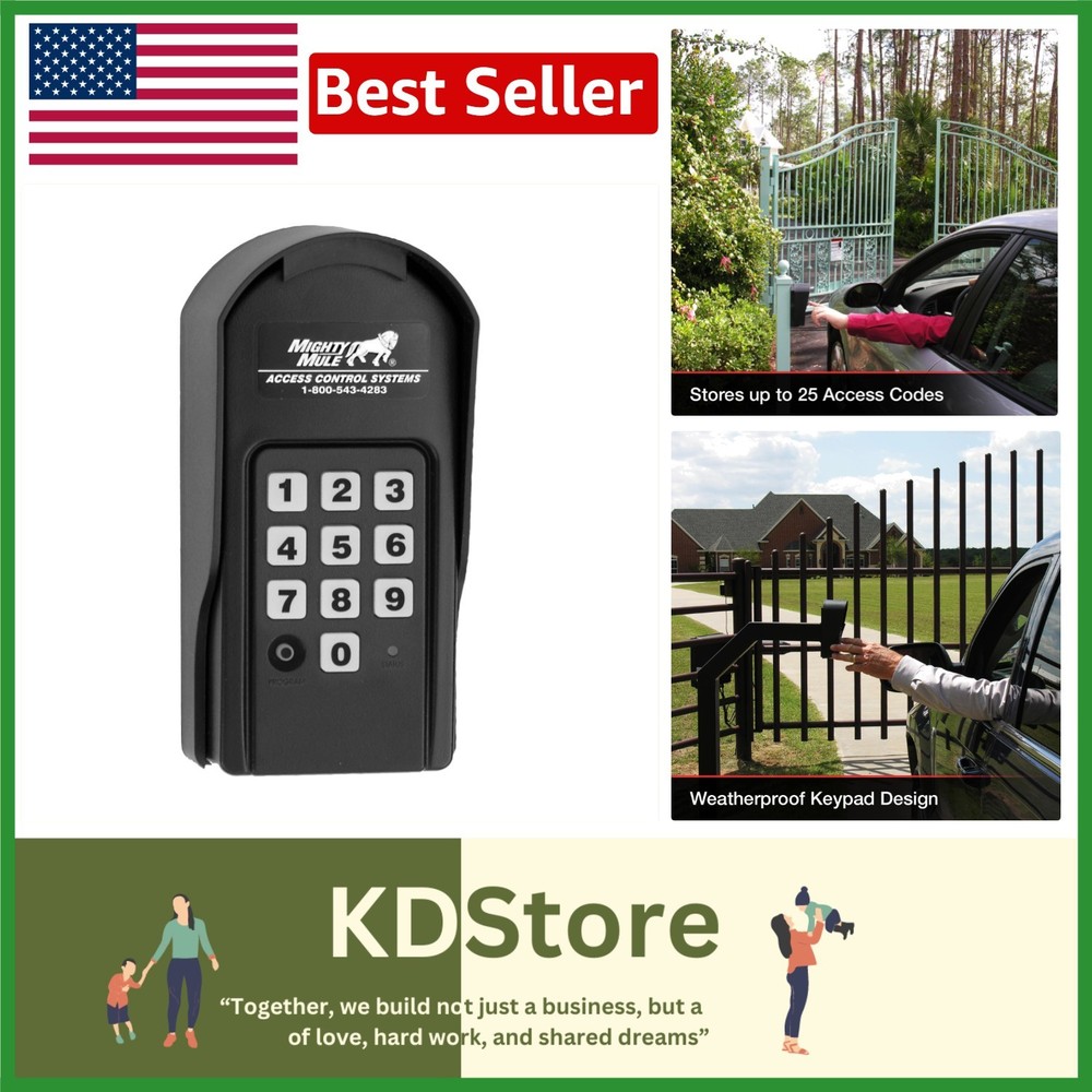 Wireless Digital Keypad 25 Codes for Automatic Gate System - Black, Weatherproof