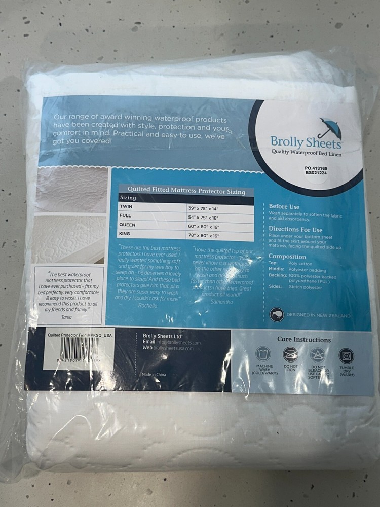 Brolly Sheets Fitted & Quilted Twin Mattress Protector (USA) BNIB