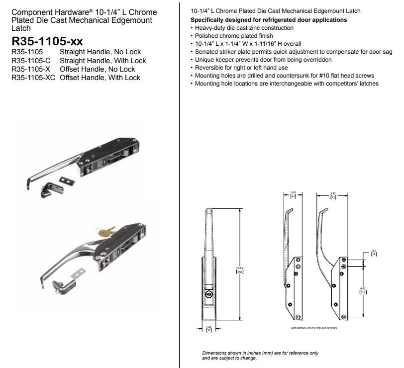 Component Hardware R35 Series Mechanical Latch with Straight Handle and Lock
