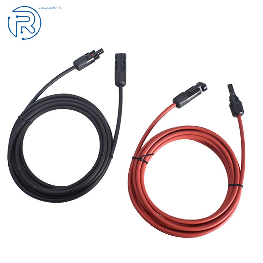 1 Pair 12AWG Black + Red 15 FT Solar Panel Extension Cable Wire Connector