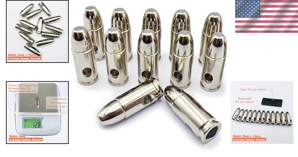 Replaceable Rubber Pad Dummy Rounds - 12pcs Steel Snap Caps for Training