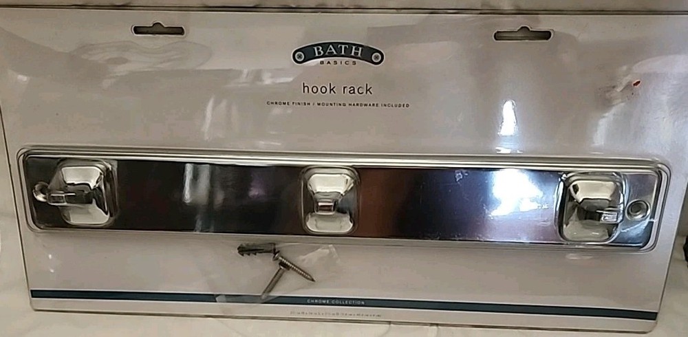 Bath Basics Hook Rack Kitchen 3 Prong Chrome Hardware Included