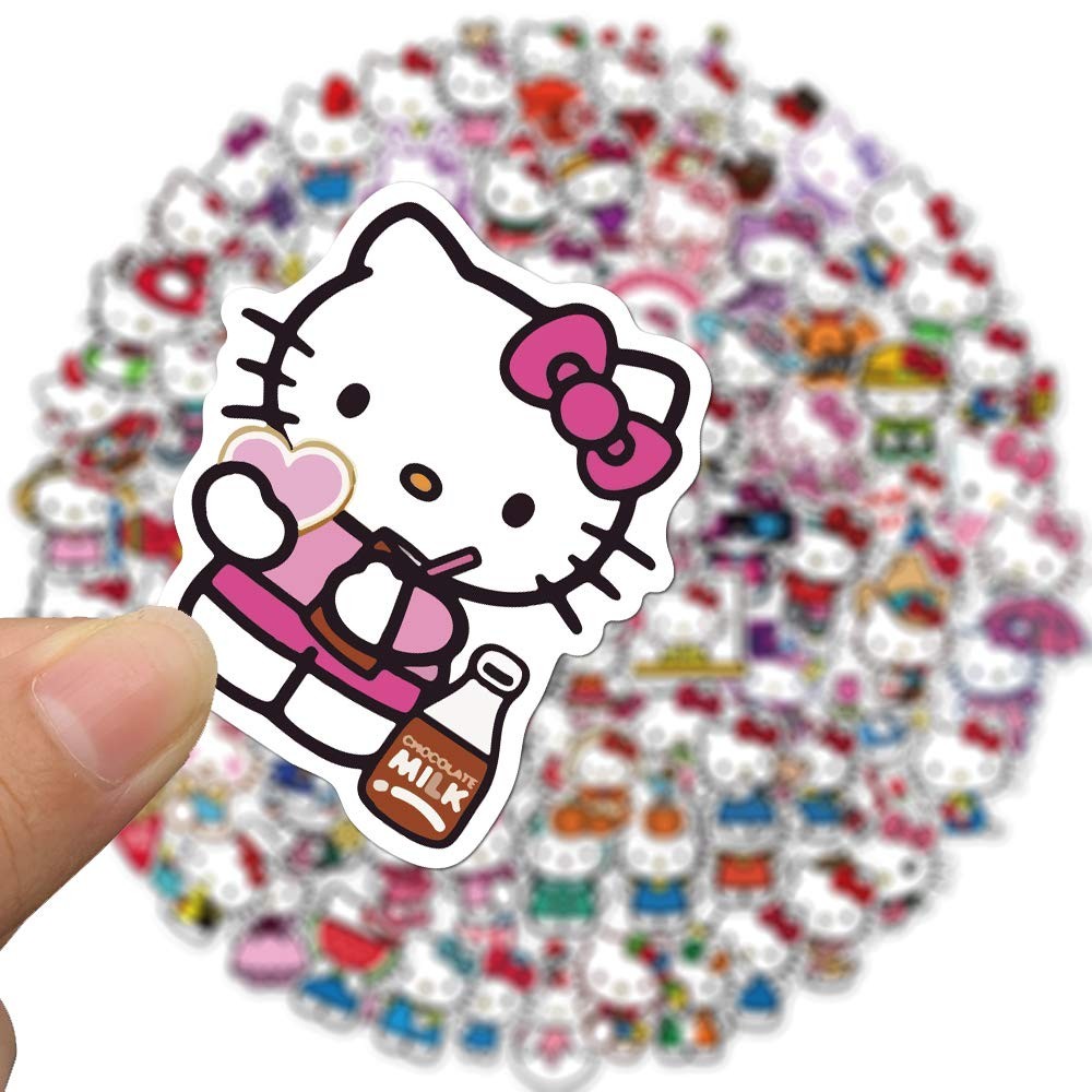 100Pcs Hello Kitty Stickers Pack White Theme Waterproof Colorful