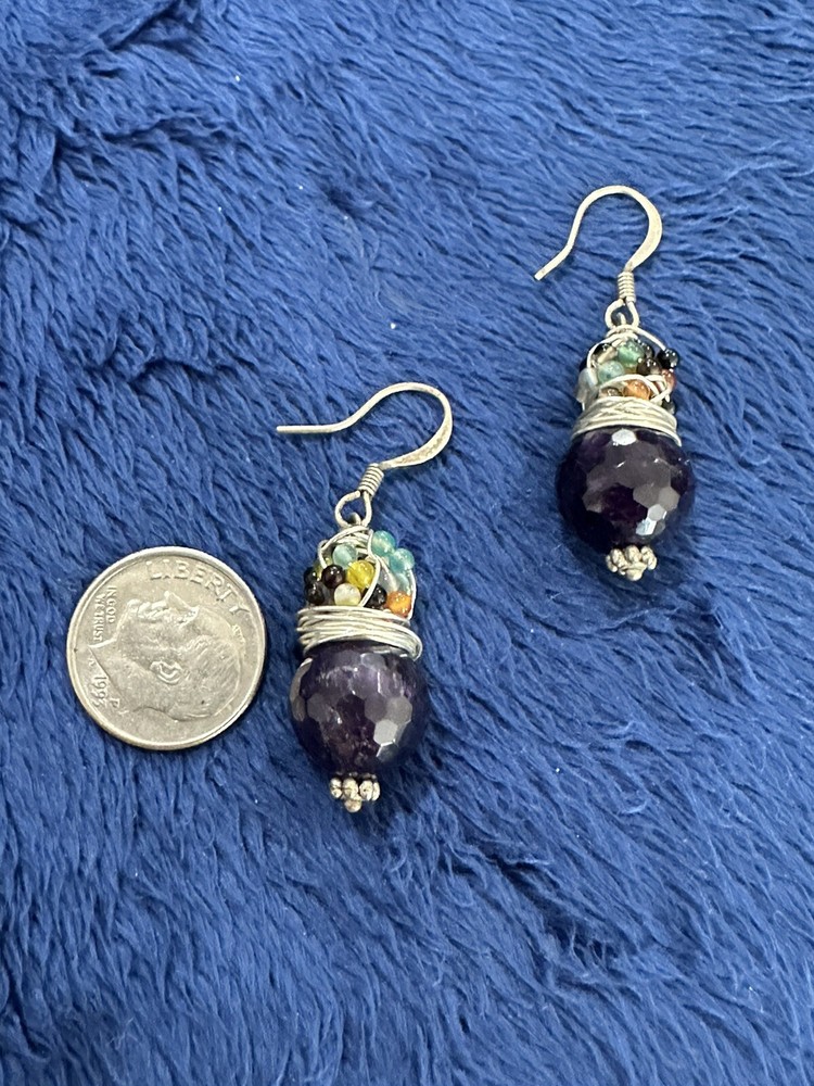 Sterling silver 925 handmade beaded drop dangle earrings