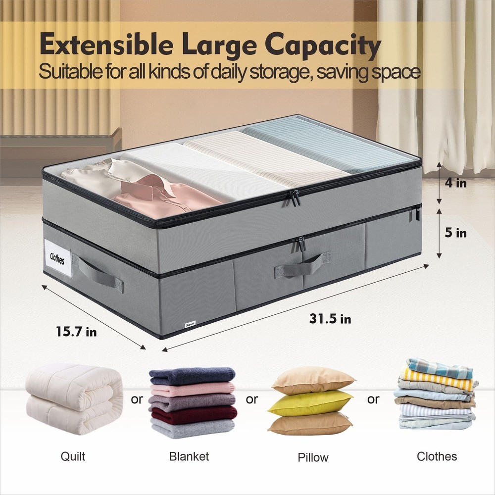 Large Under Bed Storage Containers, 2-Pack Double Layer Underbed Storage Bins...