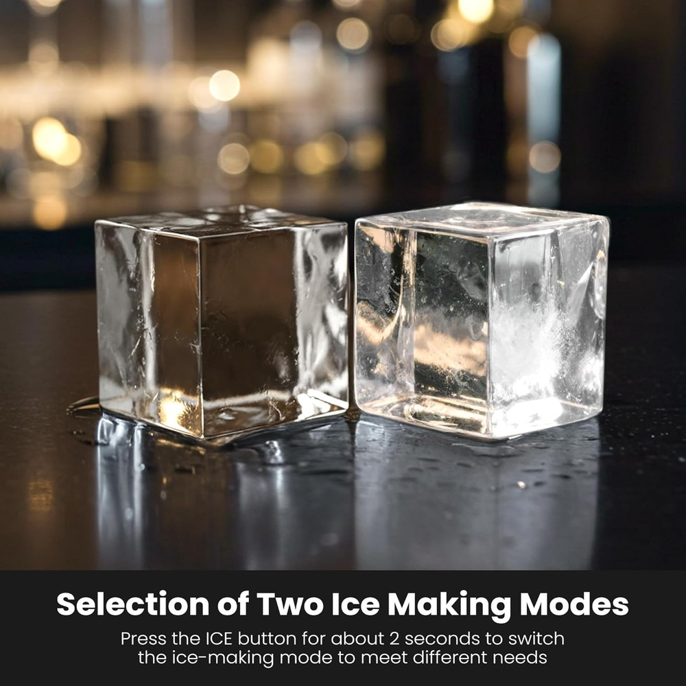 Rapid Ice Cube Maker - 3 Cubes in 20 Mins, 5 Sizes, Self-Cleaning Feature