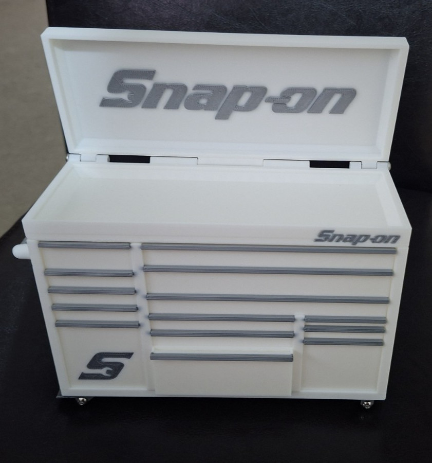 Snap On Mini High Quality 3D Printed Toolbox (White) (Silver)
