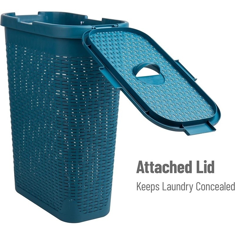 Portable Laundry Hamper Lightweight Rectangular Wicker Basket W/ Lid Set of 2 US