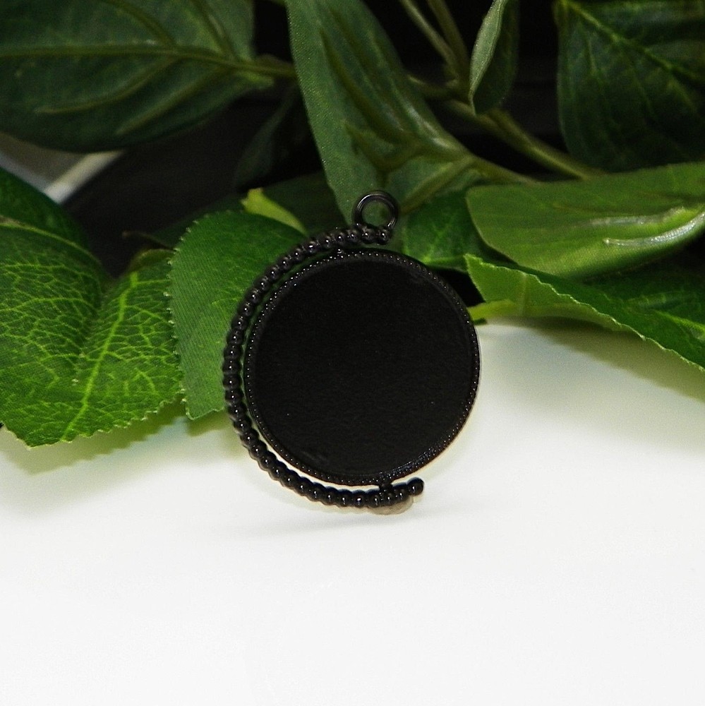 25mm Double Sided Rotating Black Enamel Plated Cabochon (Cab) Drop Setting