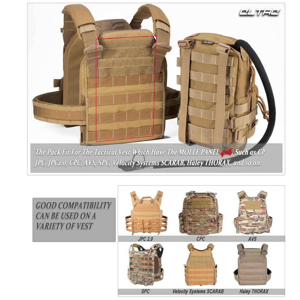 Outdoor Tactical MOLLE YKK Panel Pack Pouch for Hydration Bladder Plate Carrier
