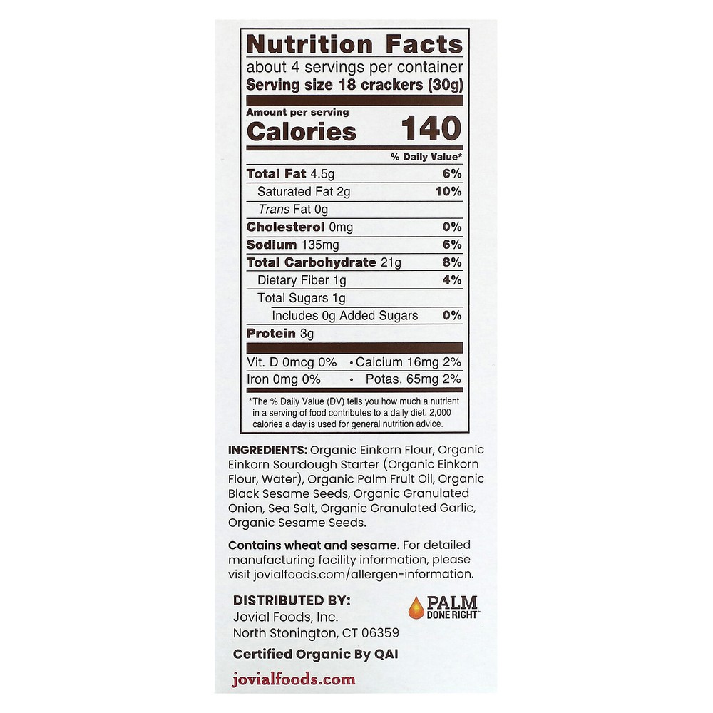 Organic Sourdough Einkorn Crackers, Everything, 4.5 oz (128 g)