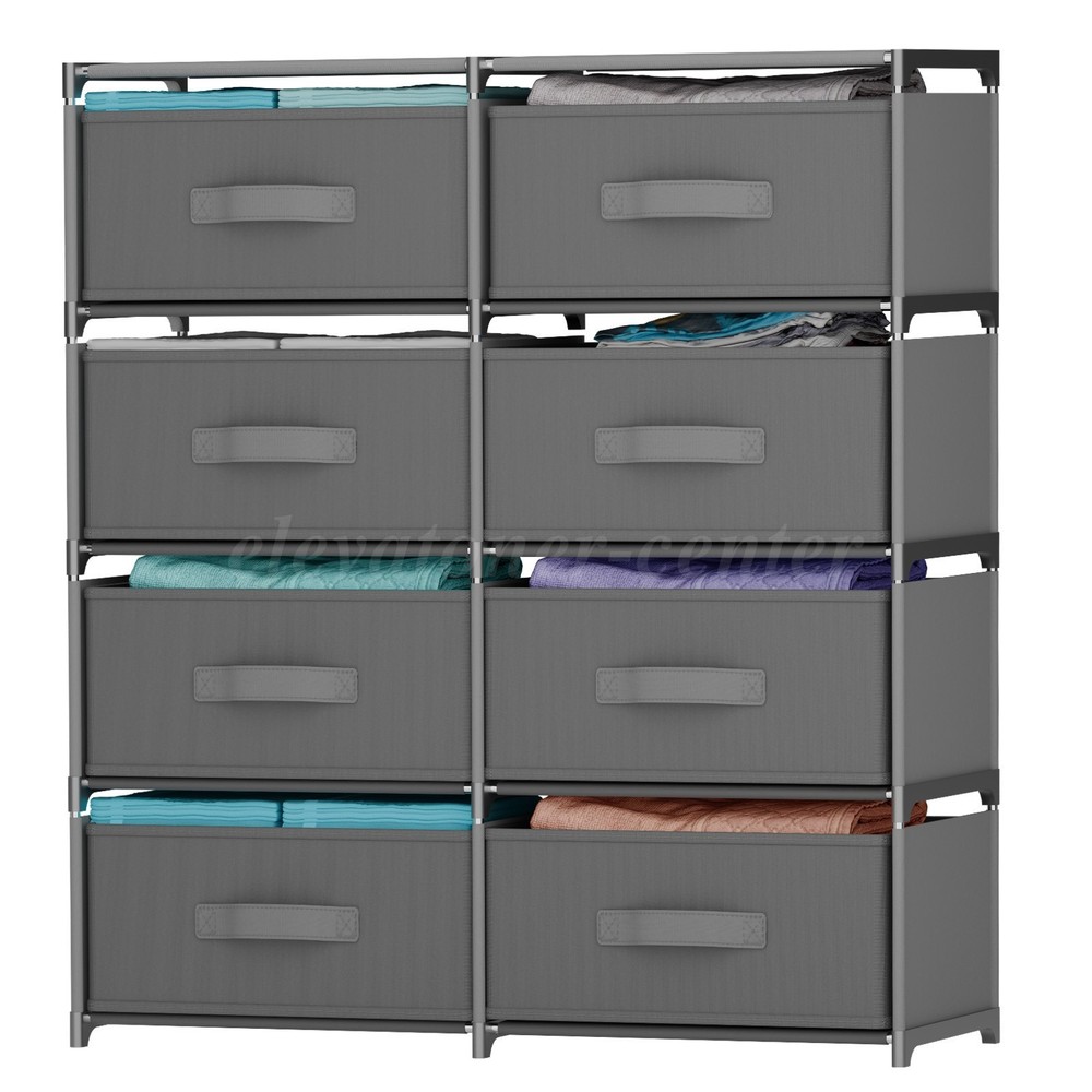 Non-Woven Fabric Multi-Functional Storage Cabinet, Double Row 8-Drawer, Grey