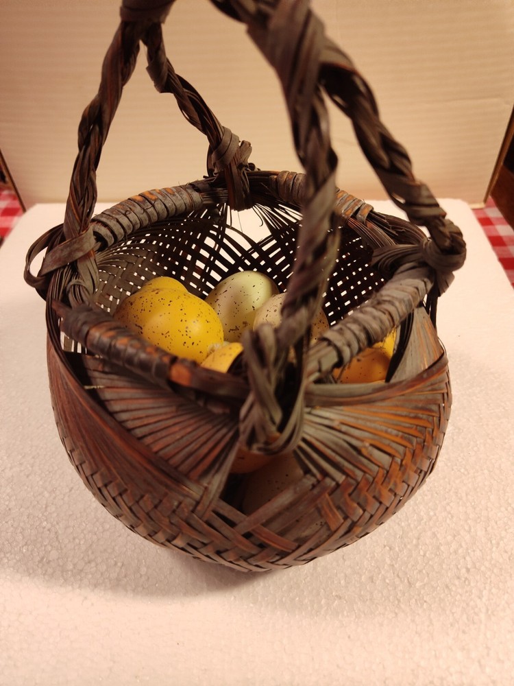 Vintage Basket with Fake Eggs