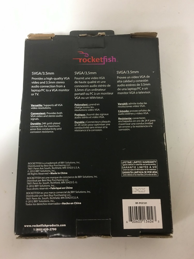 Rocketfish RF-PCC121 SVGA / 3.5mm Stereo Audio 6ft Cable
