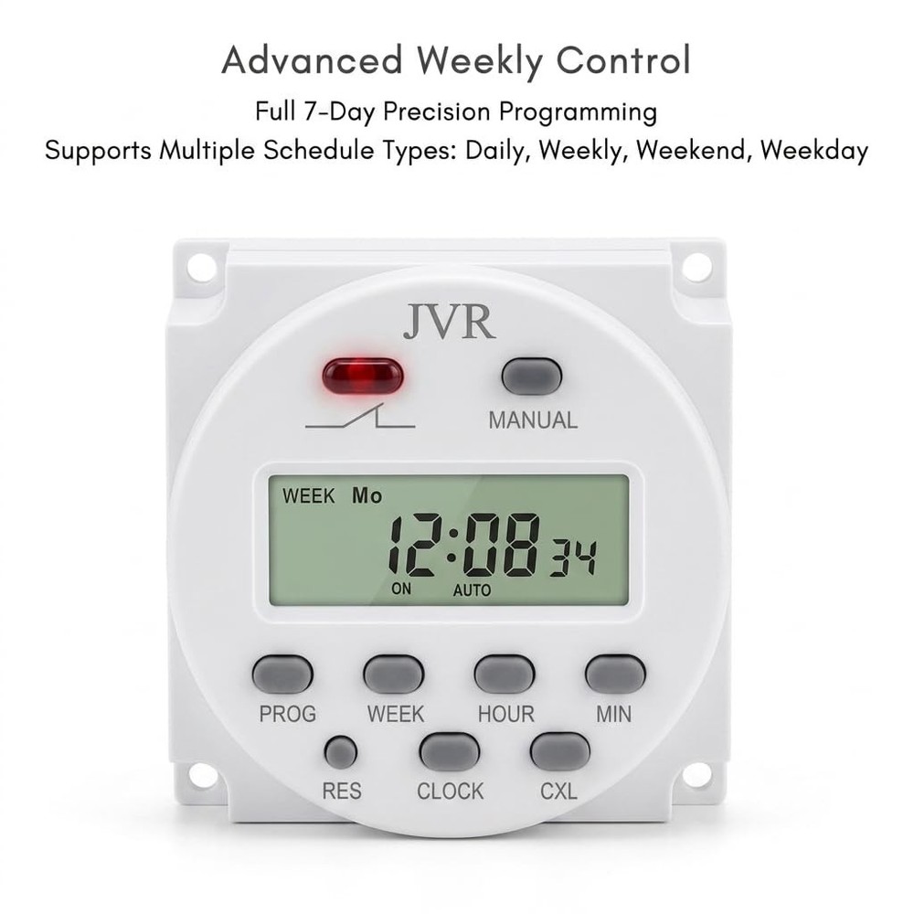 12V Timer Switch - Programmable, DC/AC/Solar Battery Powered | 12 Volt White