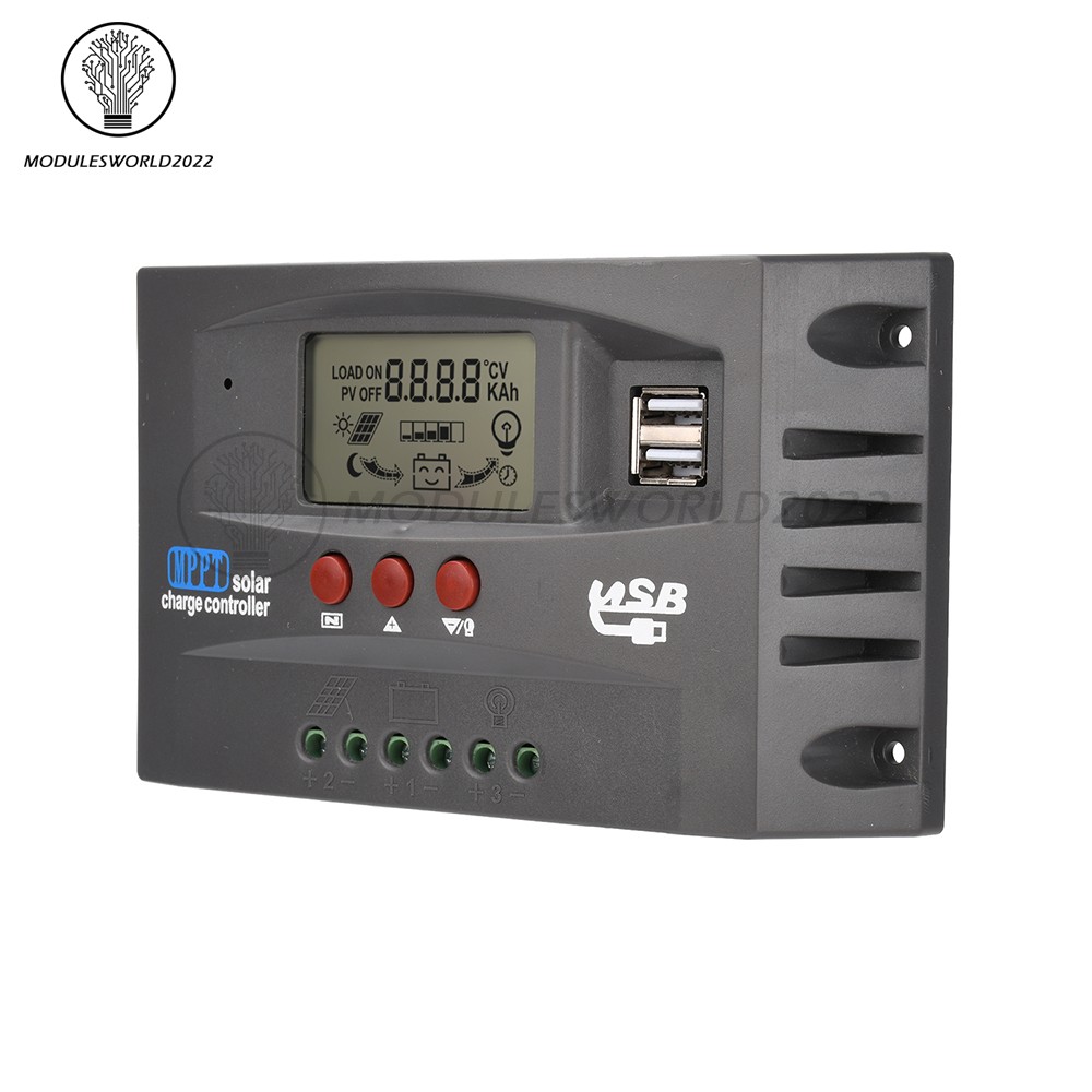 12V/24V 30A 60A 100A MPPT Solar Controller LCD Solar Charge Controller  Dual USB