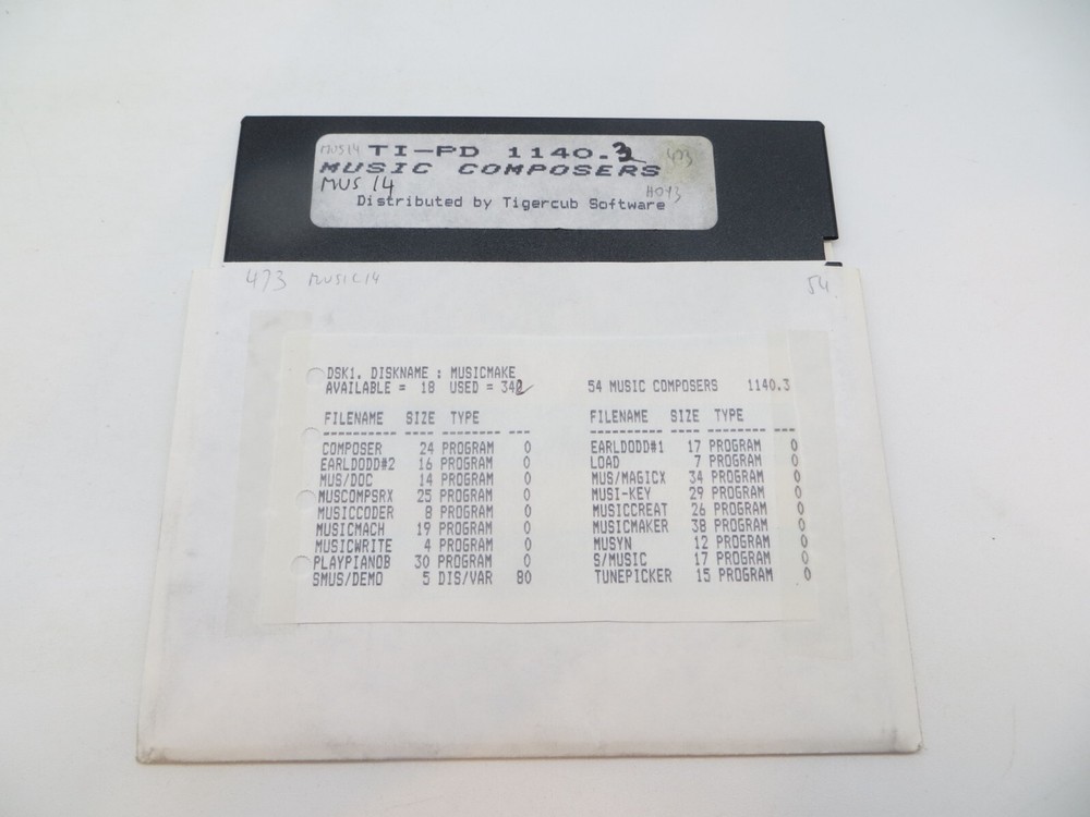 MUSIC COMPOSERS TI-PD 1140.3 5.25" Floppy Disk Tigercub Software computer disc